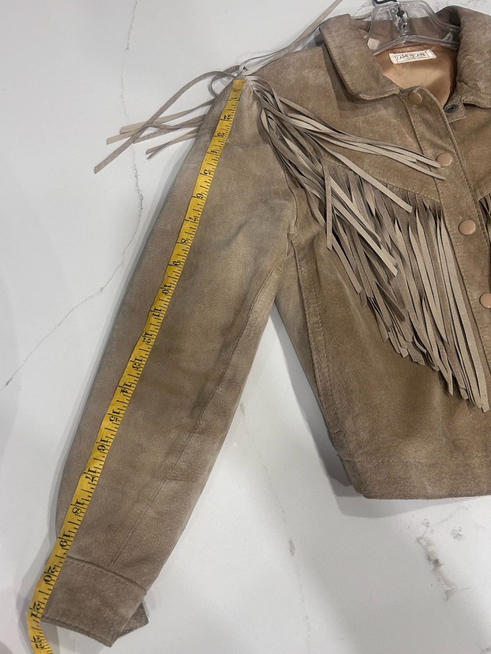 L’Americaine Los Angeles Vintage Tan Pig Suede Leather Fringe Western Jacket - Picture 15 of 15